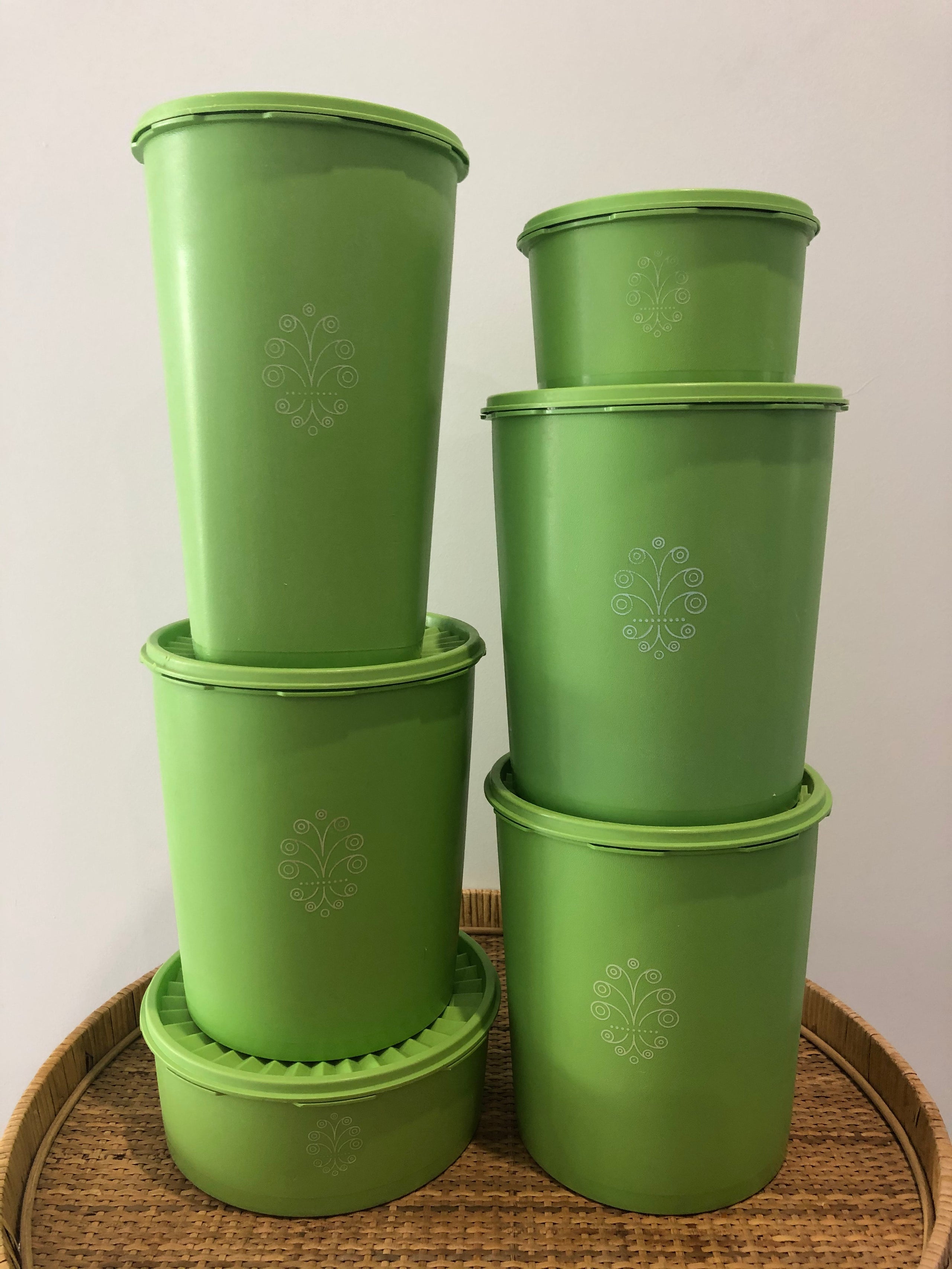 Four Piece Vintage Green Tupperware Servalier Canister Set 